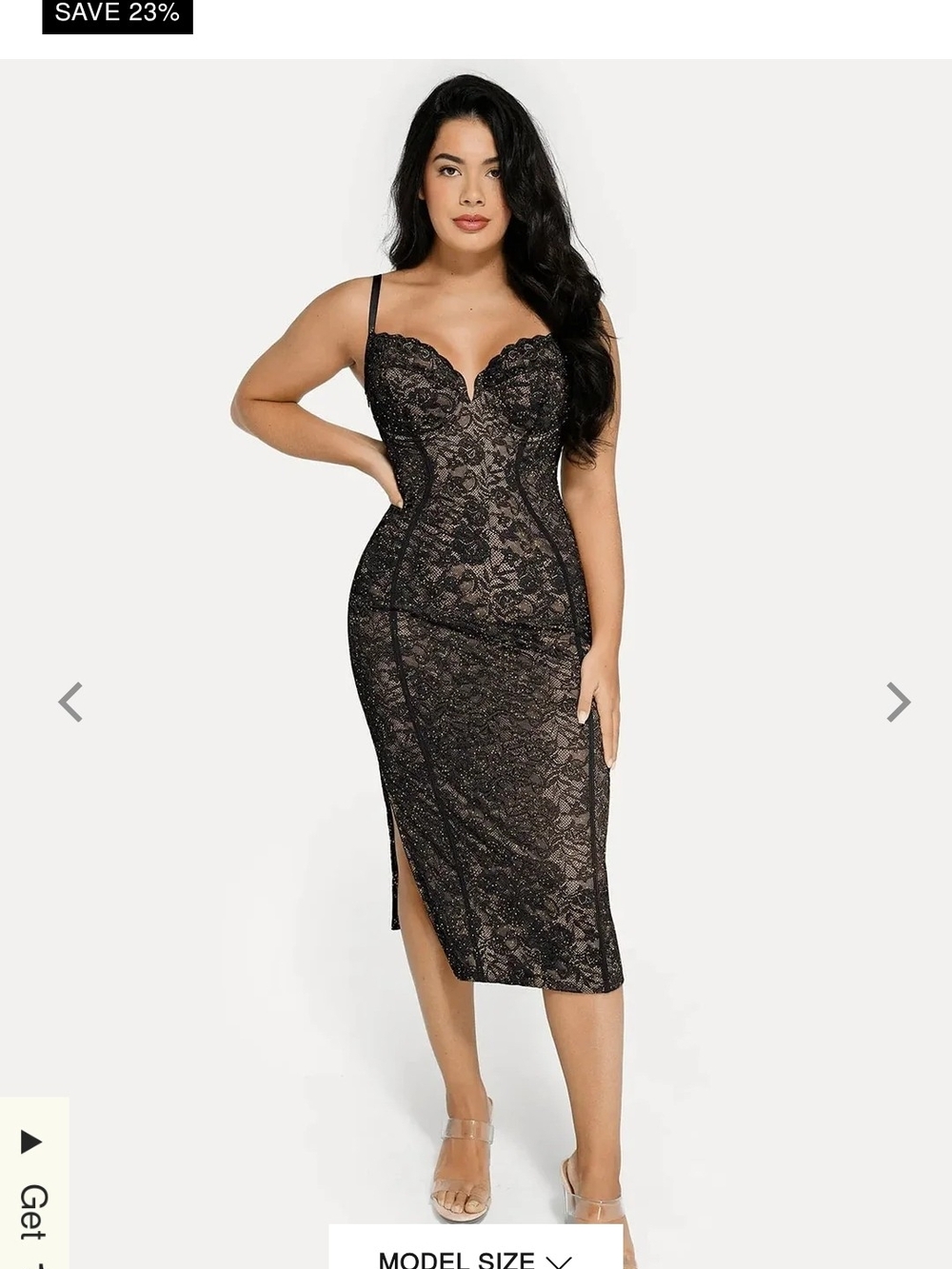 Lace-Overlay Black Bodycon Chemise with Spaghetti Straps